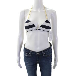 Les Tout Petits Girls Striped Back Tie String Bikini Top Blue Size 12